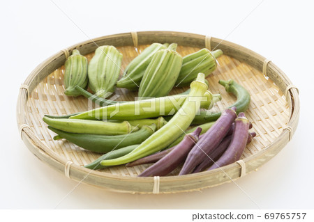 Three types of okra in a colander Three types of okra in a colander 69765757