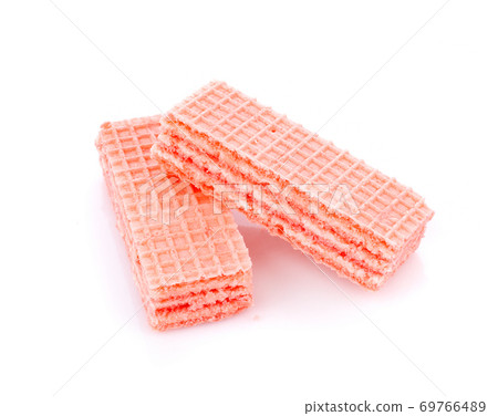 wafers with strawberry isolated on white background wafers with strawberry isolated on white background 69766489