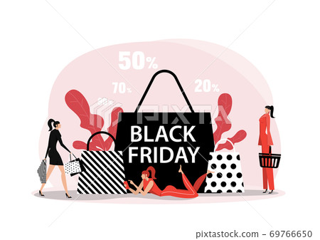 woman shop on Black friday date with Online shopping flat concept. woman shop on Black friday date with Online shopping flat concept. 69766650