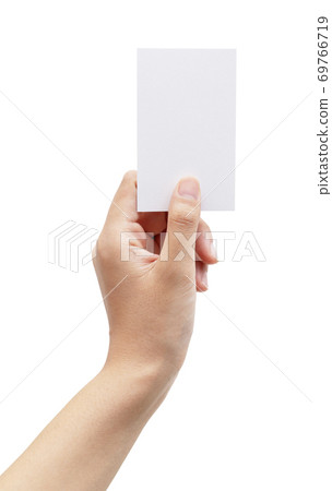 Female hand holding a plain business card Female hand holding a plain business card 69766719