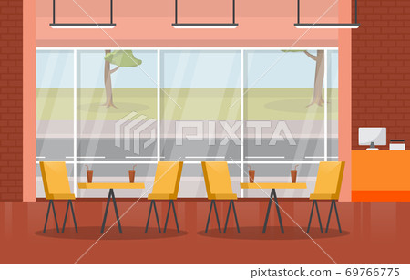 Food Court Indoor Interior Empty Restaurant Cafeteria Illustration 69766775
