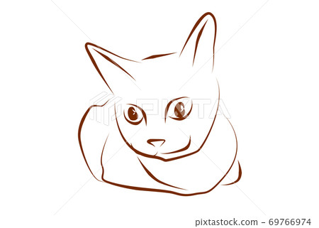 Line art illustration of a cat sitting down with its limbs contracted 69766974