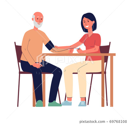 Voluntary social support of seniors ar home, flat vector illustration isolated. 69768108