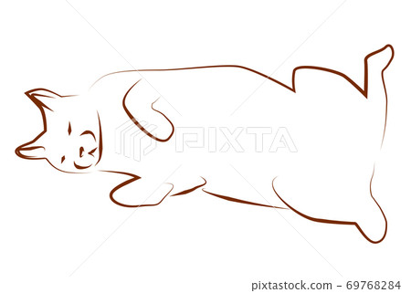 Line art illustration of a cat lying on its back and sleeping Line art illustration of a cat lying on its back and sleeping 69768284