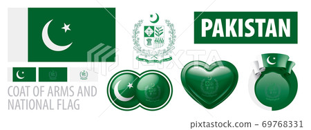 Vector set of the coat of arms and national flag of Pakistan 69768331