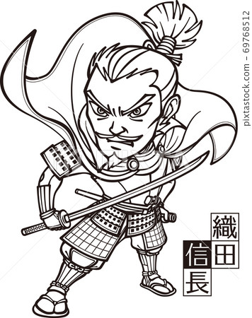小田信長穿著盔甲，拿著劍[3頭，黑色和白色] 69768512