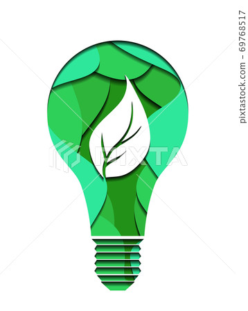 3d ecological Illustration of a light bulb cut from paper. Alternative power supply. 69768517