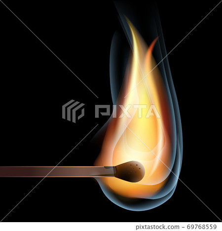 Realistic burning match. Open flame. Light in the darkness. Vector Illustration, EPS10. Realistic burning match. Open flame. Light in the darkness. Vector Illustration, EPS10. 69768559