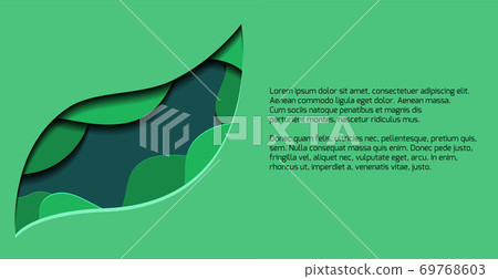 Green banner with 3d tree leaf cut out from paper. - Stock Illustration ...