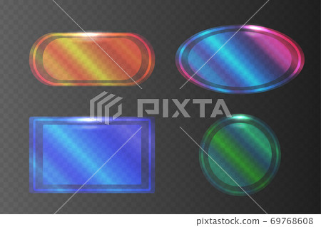 Set of transparent pearlescent banners of different shapes. 69768608
