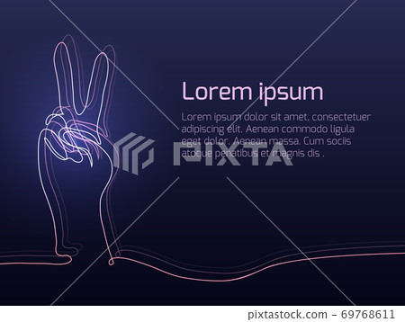 Neon illustration of gesture of hand from continuous line. Neon illustration of gesture of hand from continuous line. 69768611