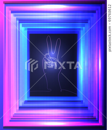 Neon illustration of gesture of hand from continuous line. Neon illustration of gesture of hand from continuous line. 69768612