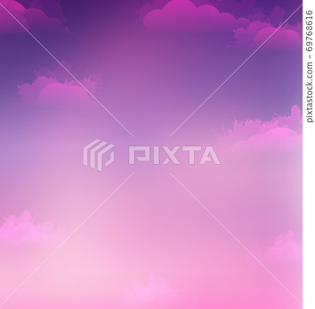 Vector illustration of sky and clouds with watercolor splashes. Sunset. 69768616
