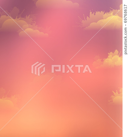 Vector illustration of sky and clouds with watercolor splashes. Sunset. 69768617