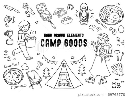 Parent and child, camping goods and cooking illustrations 69768778