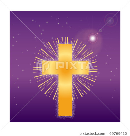 金色十字架/羅薩里奧圖像漂浮在太空中 69769410
