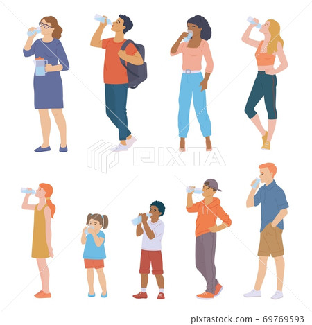 A set of vector flat isolated illustrations of people drinking water 69769593