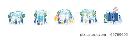 Ecologists taking care of planet, flat cartoon vector illustration isolated 69769603