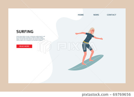 Surfing, extreme sport activity website with surfer flat vector illustration Surfing, extreme sport activity website with surfer flat vector illustration 69769656