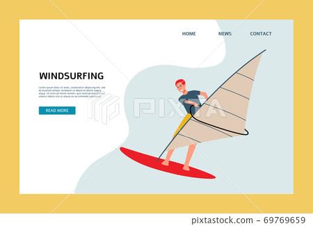 Web banner for windsurfing sport with man character flat vector illustration. Web banner for windsurfing sport with man character flat vector illustration. 69769659