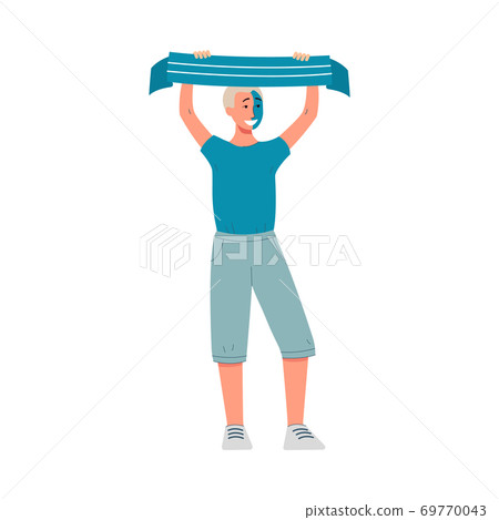 Sport fan cheering and encouraging his team flat vector illustration isolated. Sport fan cheering and encouraging his team flat vector illustration isolated. 69770043