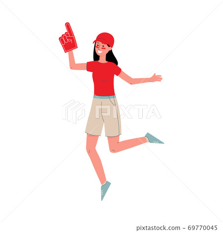 Woman a sport fan supporting favorite team, flat vector illustration isolated. Woman a sport fan supporting favorite team, flat vector illustration isolated. 69770045
