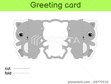 Cute raccoon fold-a-long greeting card template. Great for birthdays, baby showers, themed parties. Printable color scheme. Print, cut out, fold, glue. Colorful vector stock illustration. Cute raccoon fold-a-long greeting card template. Great for birthdays, baby showers, themed parties. Printable color scheme. Print, cut out, fold, glue. Colorful vector stock illustration. 69770518