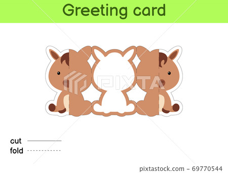 Cute horse fold-a-long greeting card template. Great for birthdays, baby showers, themed parties. Printable color scheme. Print, cut out, fold, glue. Colorful vector stock illustration. Cute horse fold-a-long greeting card template. Great for birthdays, baby showers, themed parties. Printable color scheme. Print, cut out, fold, glue. Colorful vector stock illustration. 69770544