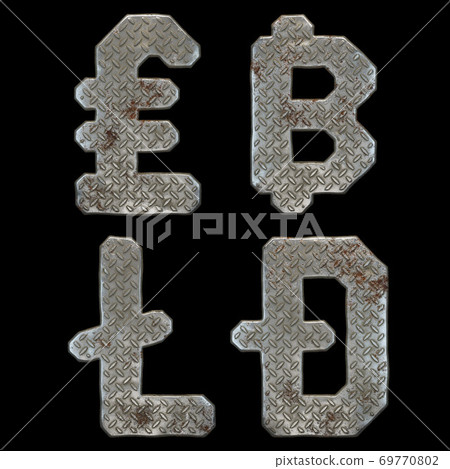 Set of symbols lira, bitcoin, litecoin and dashcoin made of industrial metal on black background 3d 69770802