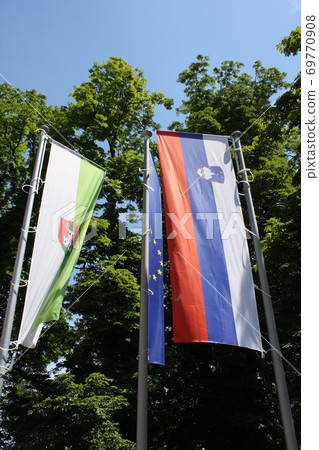 ljubljana city and slovenia flag 69770908