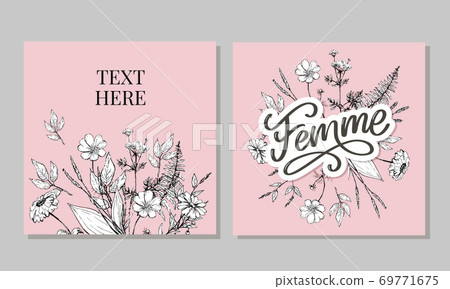 decorative femme text lettering calligraphy flowers brush slogan 69771675