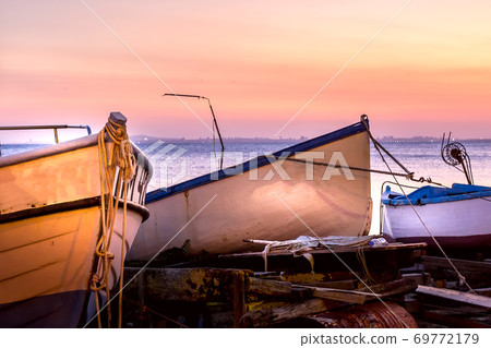 Pomorie, Bulgaria boats panorama, sunset Pomorie, Bulgaria boats panorama, sunset 69772179