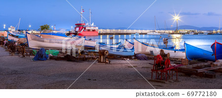 Pomorie, Bulgaria boats banner panorama, blue hour Pomorie, Bulgaria boats banner panorama, blue hour 69772180