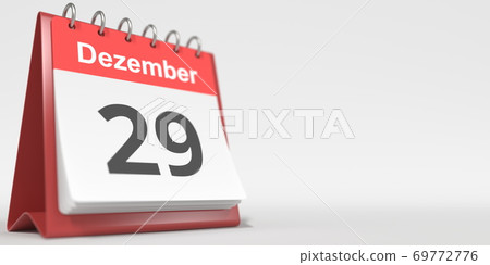 December 29 date written in German on the flip calendar page. 3d rendering December 29 date written in German on the flip calendar page. 3d rendering 69772776