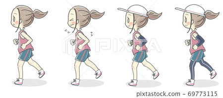 收集跑步婦女的面部表情和衣服差異（側面） 69773115