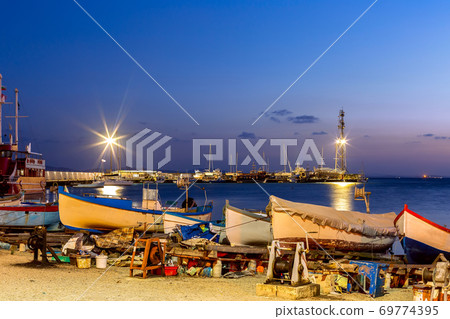 Pomorie, Bulgaria boats panorama, blue hour Pomorie, Bulgaria boats panorama, blue hour 69774395