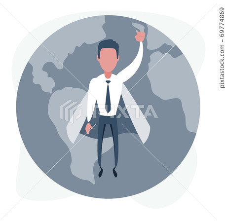 Businessman superhero flying above the earth Businessman superhero flying above the earth 69774869