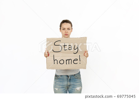 Young woman protesting isolated on white studio background. Activism, active social position, protest, actual problems. Young woman protesting isolated on white studio background. Activism, active social position, protest, actual problems. 69775045