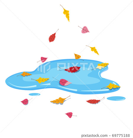 Autumn puddle with falling colorful leaves. Vector illustration Autumn puddle with falling colorful leaves. Vector illustration 69775188