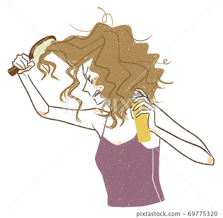 A woman struggling with damaged hair A woman struggling with damaged hair 69775320