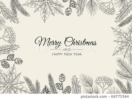 Merry Christmas greeting card with new years tree. Vector holiday illustration. 69775564