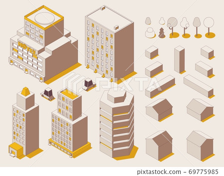 City street isometric constructor in outline... - Stock Illustration ...