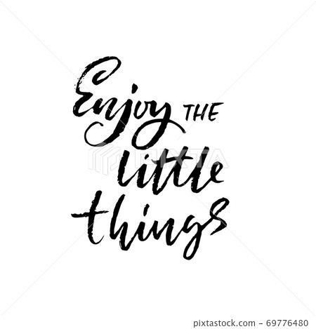 Enjoy the little things. Hand drawn modern brush lettering. Typography banner. Ink vector illustration. 69776480