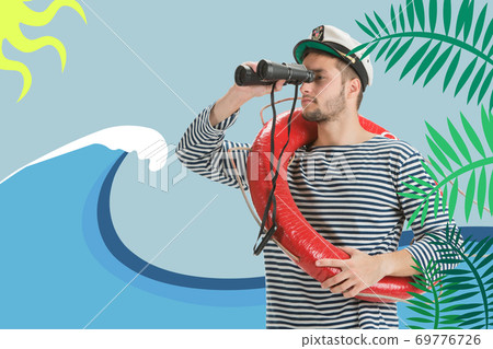 Caucasian man portrait isolated on bright, modern illustrated background. Caucasian man portrait isolated on bright, modern illustrated background. 69776726