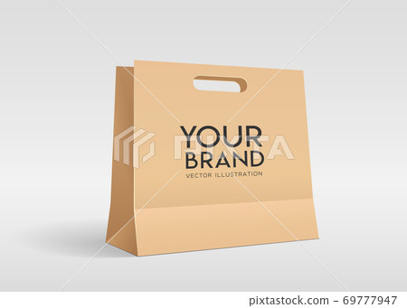 Brown Piercing bag paper bag, mock up design template on gray background Brown Piercing bag paper bag, mock up design template on gray background 69777947