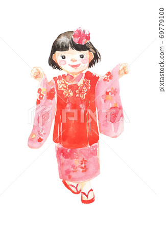 753和服的女孩的插圖 69779100