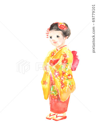 753和服的女孩的插圖 69779101