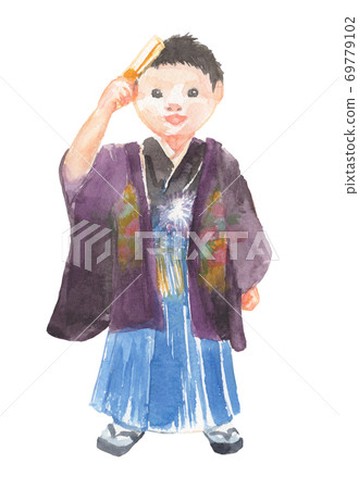 Illustration of a boy wearing a kimono at Shichigosan 69779102