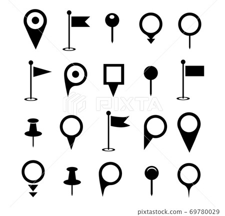 Vector black map pointer icons set on white... - Stock Illustration ...