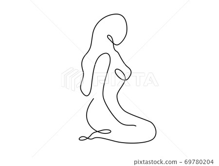 Line art woman silhouette vector background. Female figure pose in modern simple linear style. Girl body posture design. Beauty and fashion collection concept 69780204